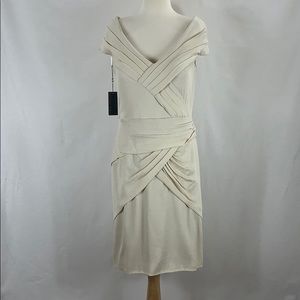 TADASHI SHOJI Stretch Silk Dress, Cream Size 14 NWT $548